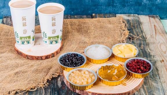 Sữa tươi trân châu đường đen kem cháy (size L) + bánh Pudding kem cháy